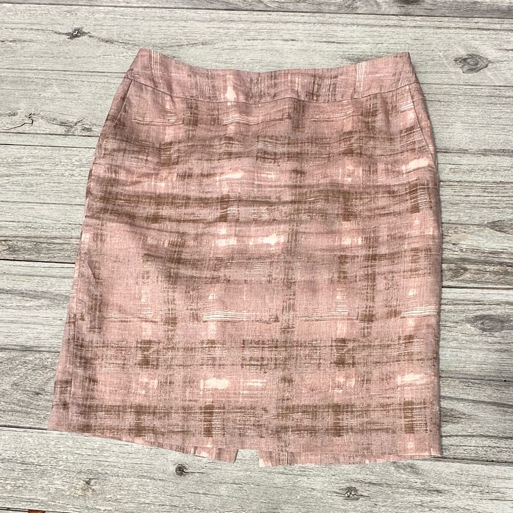 Loft Skirt Midi Knee Length Size 10 Linen Mauve Lilac Tan Taupe Business Work